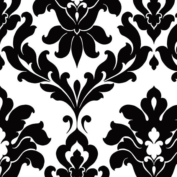 Modern Damask Wallpaper, Black and White, 1 Bolt