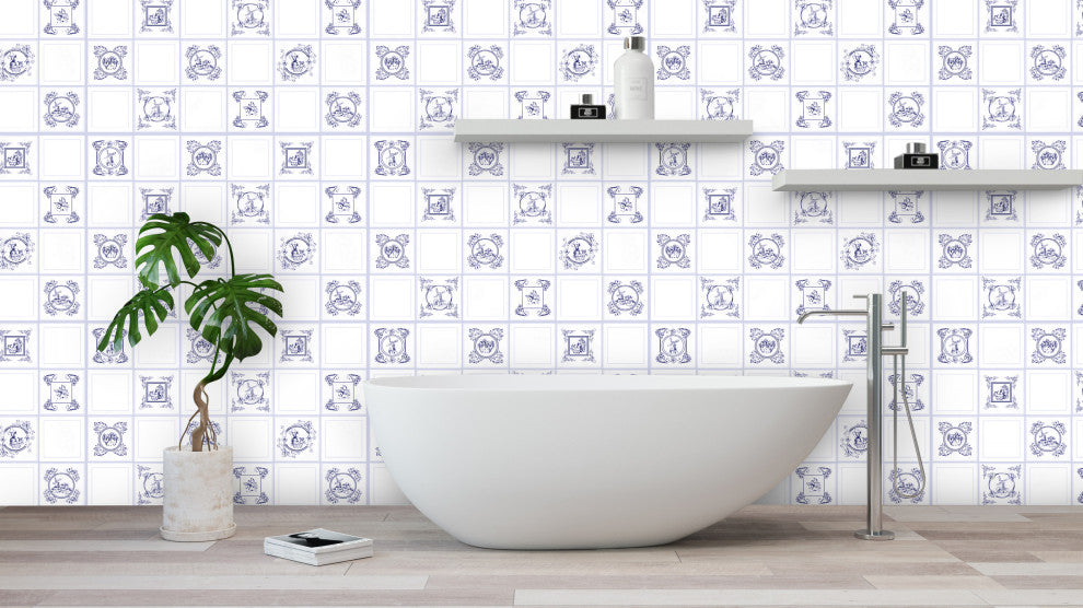 Blue Tile 3D Wall Panels, Set of 10, Covers 58 Sq Ft