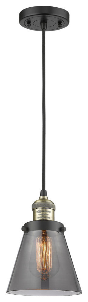 Small Cone 1-Light LED Pendant, Black Antique Brass, Glass: Smoked