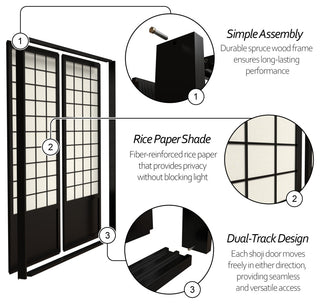 7' Tall Zen Shoji Sliding Door Kit, Black
