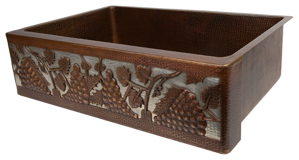 Premier Copper KASDB33229G-NB 33 Inch Hammered Copper Kitchen Apron Single Basin