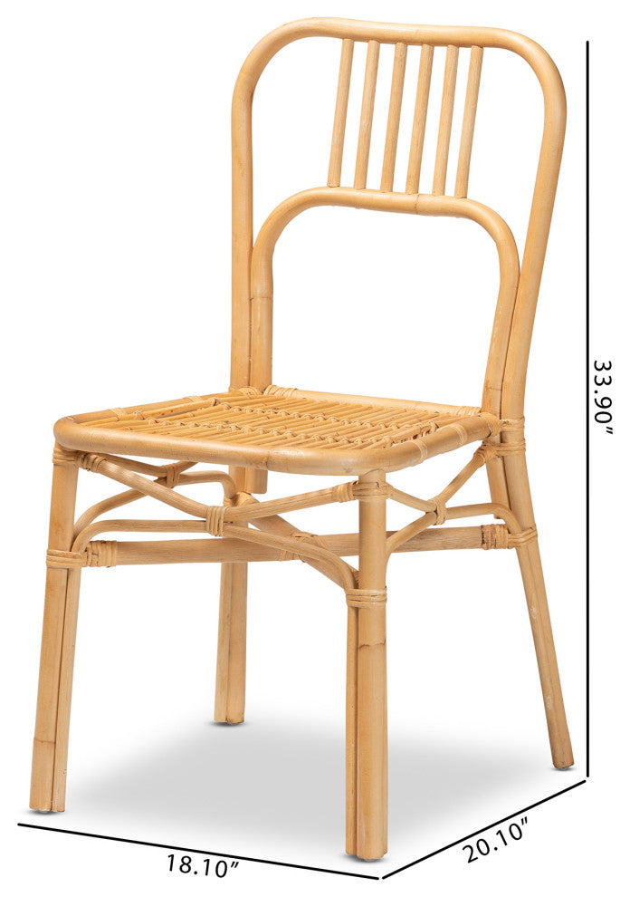 Ivora Modern Bohemian Natural Brown Rattan 2-Piece Dining Chair Set