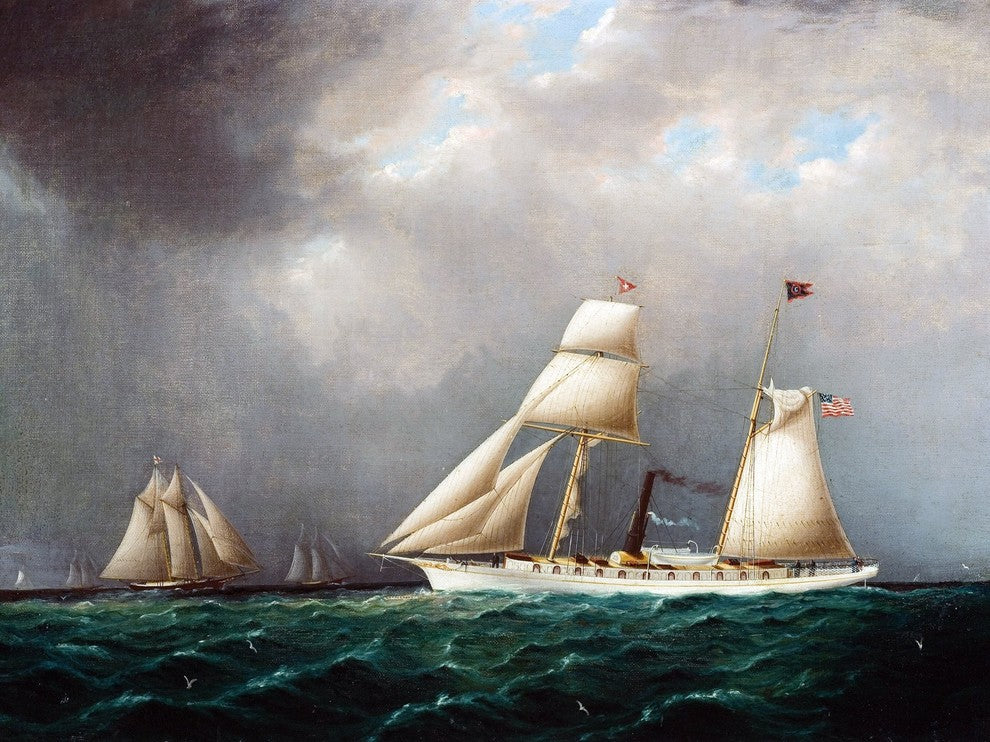 Tile Mural Seascape American Sailing Yacht in Emerald Sea, 6"x8", Glossy