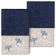 Linum Home Turkish Cotton Braelyn 2-Piece Embellished Hand Towel Set, Navy
