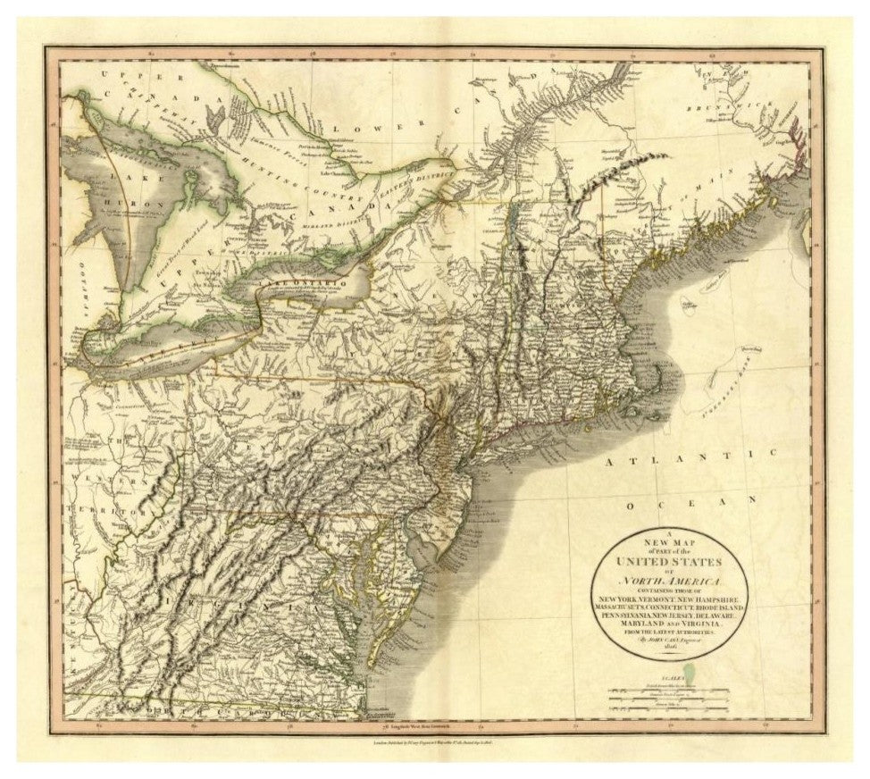"New York, Vermont, New Hampshire, 1806" Print by John Cary, 32"x29"