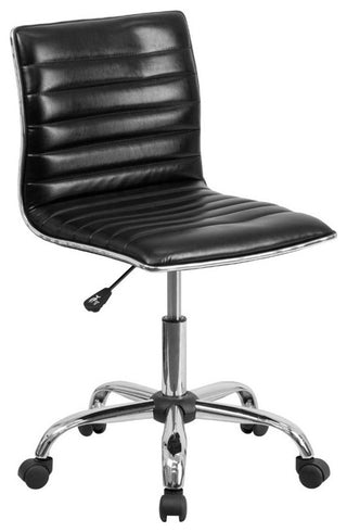 Low Back Designer Armless Ribbed Swivel Task Office Chair, Black