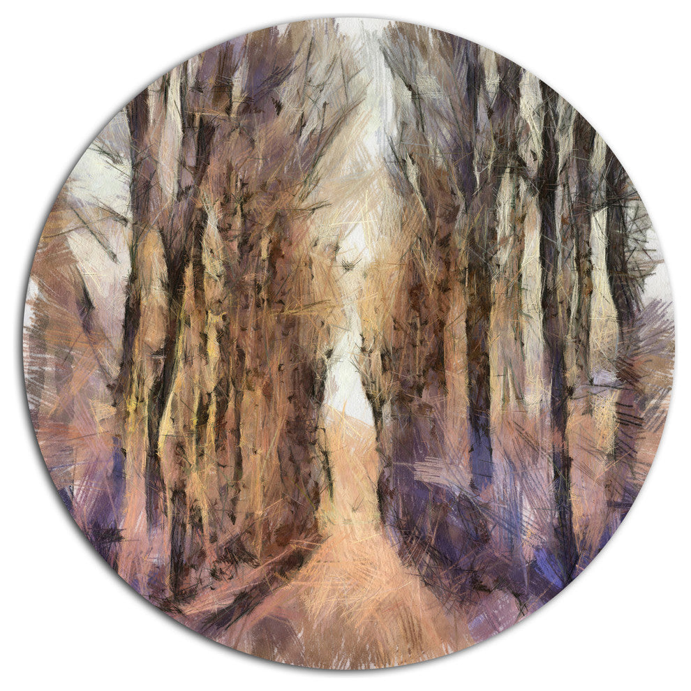 Trees And Road Nature Watercolor, Landscape Round Wall Art, 11"
