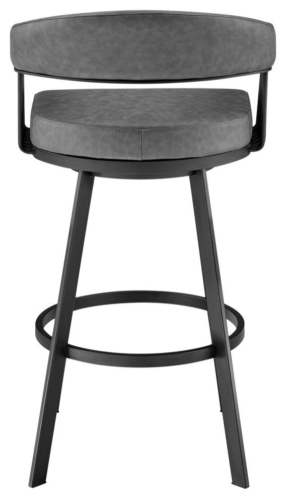 Chelsea 30" Bar Height Swivel Bar Stool, Black Finish and Gray Faux Leather