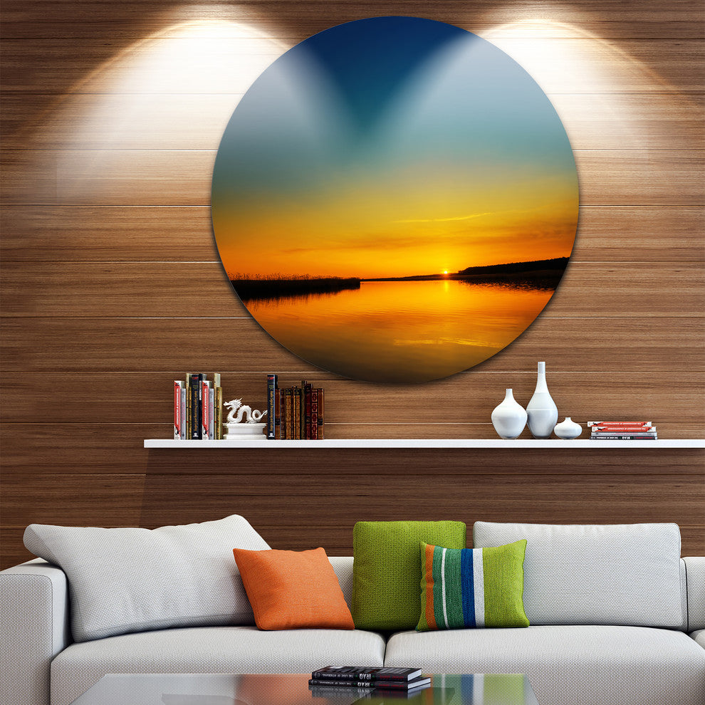 Orange Sunset Over River, Skyscape Photography Round Wall Art, 11"