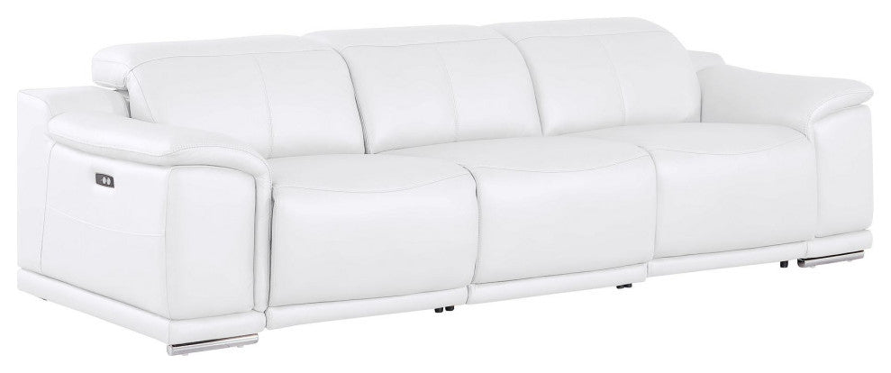Matteo Three Power Reclining Sofa Crafted In Genuine Leather, White
