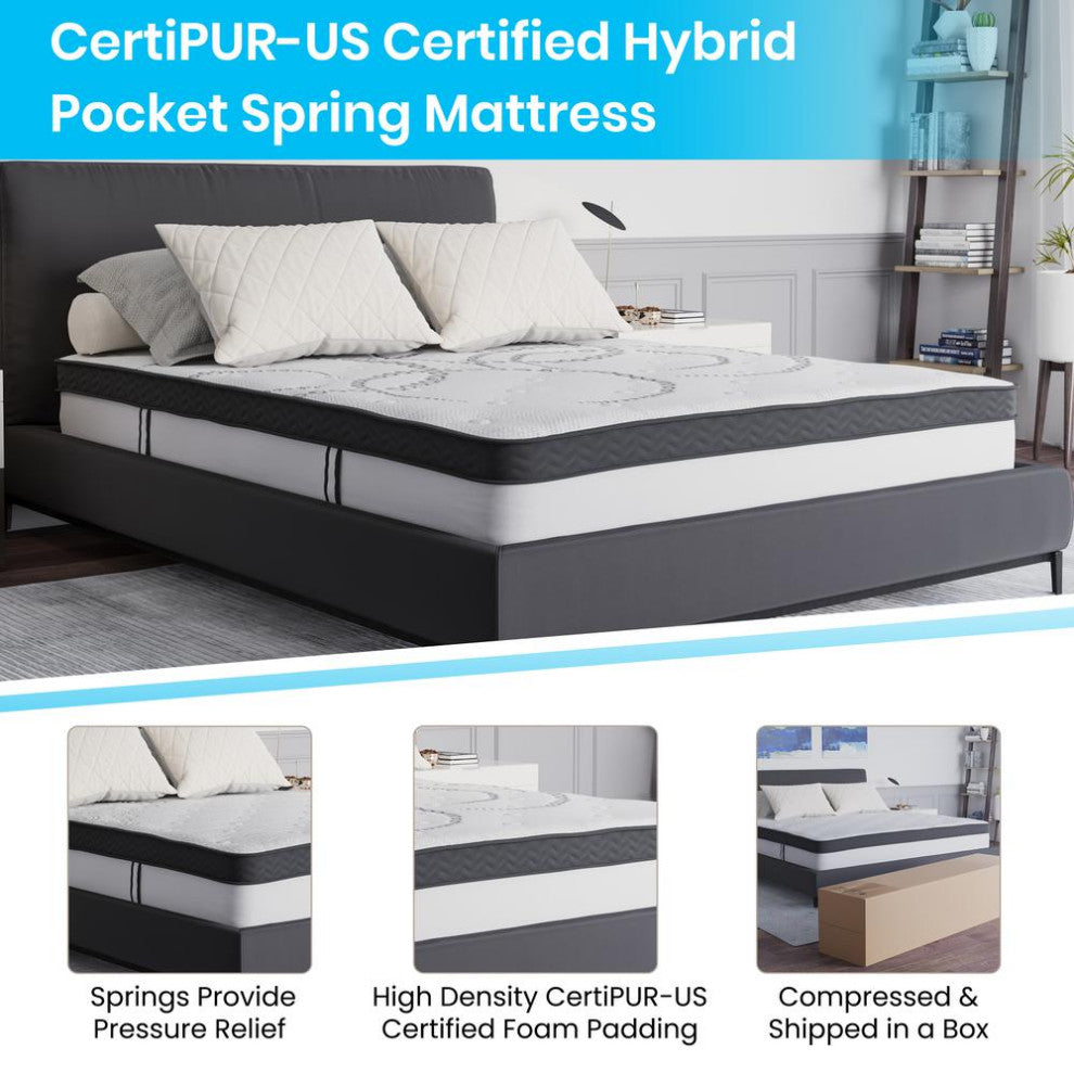 Roxbury Tufted Upholstered Platform Bed -10 Inch Foam & Pocket Spring Mattress, Light Gray, Queen