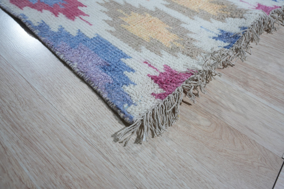 Hand-Knotted Multi Geometric Geometric Modern Silk Knotted Rug, 6'x9'