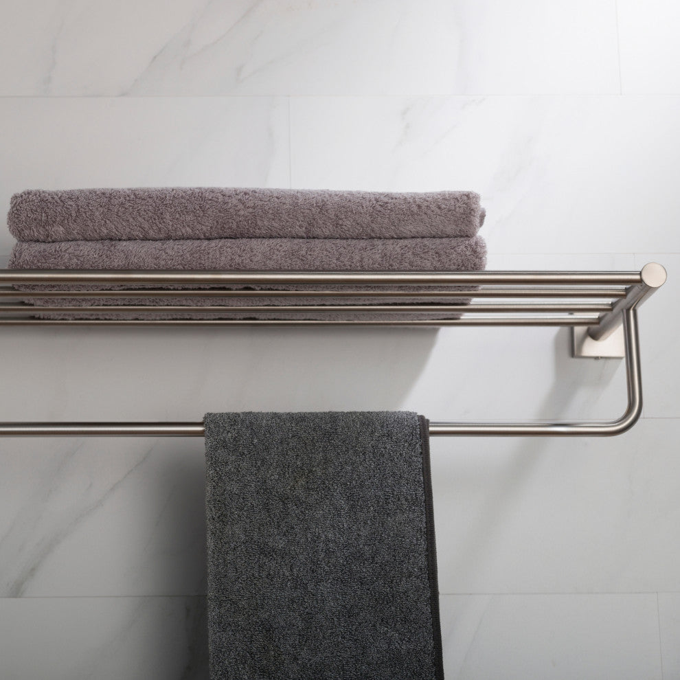 Ventus Bathroom Shelf with Towel Bar, Brushed Nickel
