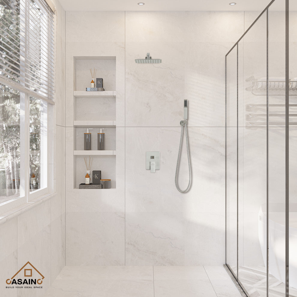 Wall-Mounted 10in Shower System with Handheld, Brushed Nickel