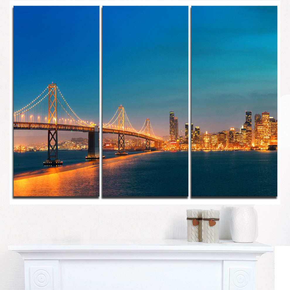 "Illuminated San Francisco Skyline" Metal Wall Art, 3 Panels, 36"x28"