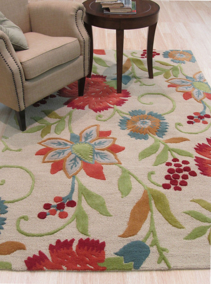 Ivory Transitional Floral Spring Garden Area Rug