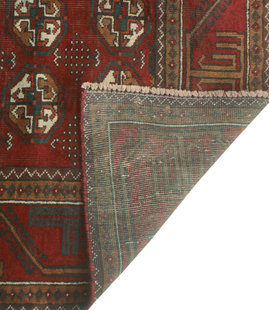 Fine Vintage Distressed Kwasi Red/Charcoal Runner, 4'0 x 8'5