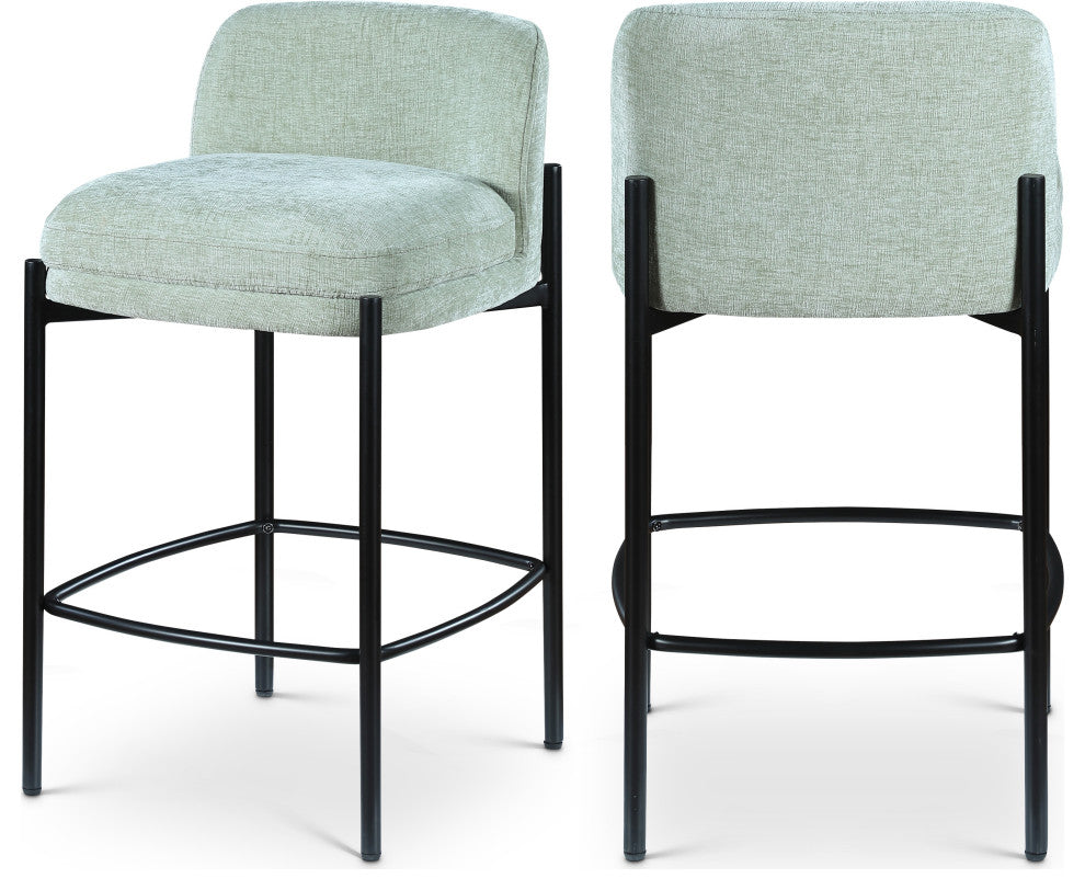 Burton Chenille Fabric Upholstered Stool (Set of 2), Mint