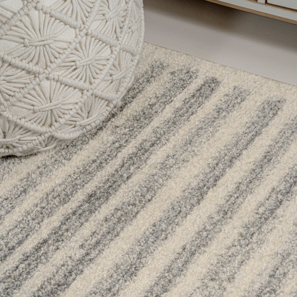 Khalil Modern Berber Stripe Cream/Gray 3 ft. x 5 ft. Area Rug