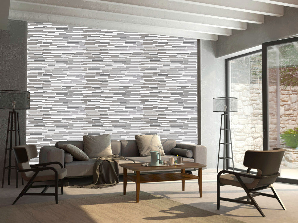 White Grey Mosaic 3D Wall Panels, Set of 10, Covers 49 Sq Ft