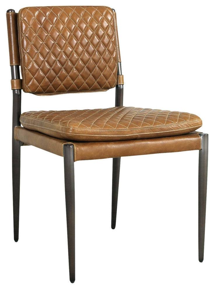 Pasargad Home Capri Brown Top Grain Leather Accent Chair With Metal legs