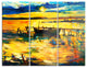 "Boat and Pier in Yellow Shade" Painting Metal Wall Art, 3 Panels, 36"x28"