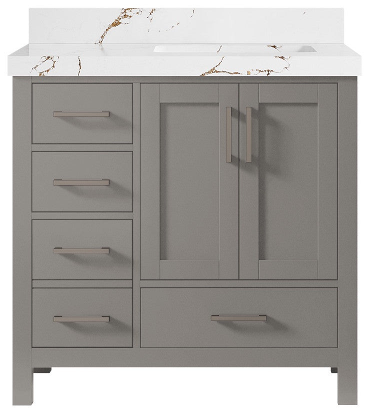 Malibu 36 Right Offset Bath Vanity in Elephant Skin Gray 2" Viola Brown
