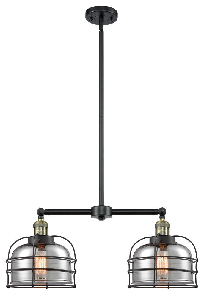 Large Bell Cage 2-Light Chandelier, Black Antique Brass, Plated Smoke