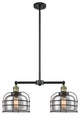 Large Bell Cage 2-Light Chandelier, Black Antique Brass, Plated Smoke