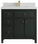 Sonoma 36 Center Sink Reeded Bath Vanity in Dark Forest Green 2" Carrara Quartz