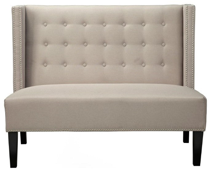 Nailhead Trim Polyester Upholstered Wooden Bench with Button Tufted Back, Gray
