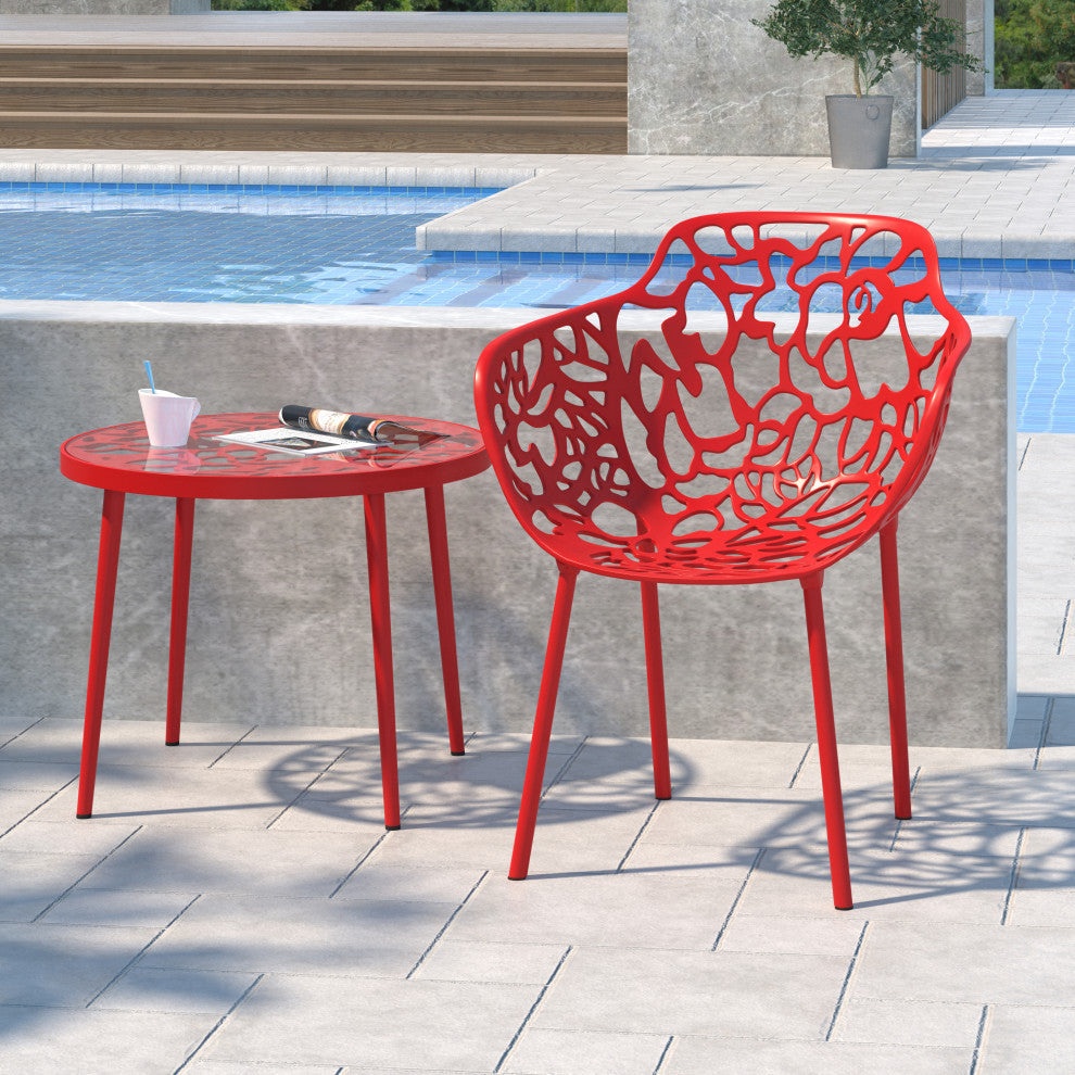 Devon Glass Top Outdoor Aluminum 23" End Table, Red