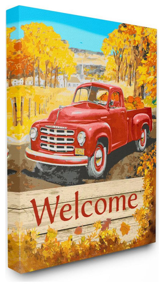 Welcome Red Truck Fall Autumn Landscape Design, 16"x20"
