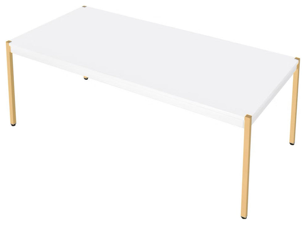 Coffee Table, White and Gold Metal