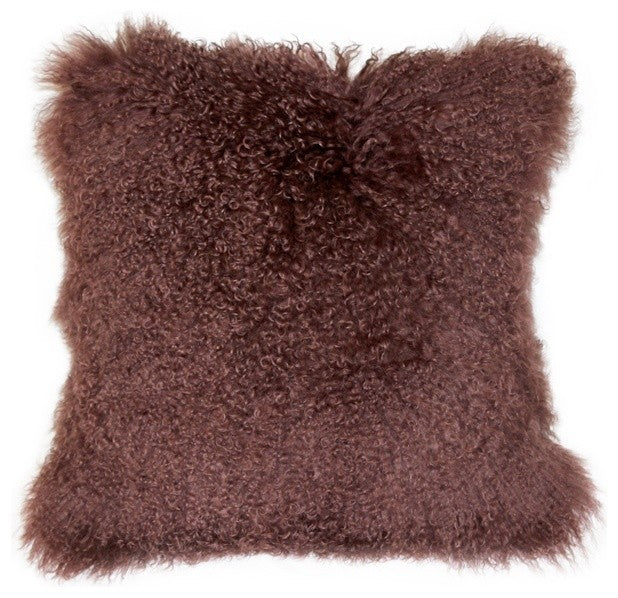 Genuine Mongolian Sheepskin Throw Pillow with Insert (16+ Colors), Light Bronw