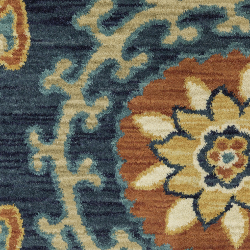 Fabienne Spiral Border Indoor Blue/Rust Area Rug, Blue, 2'3"x7'6"