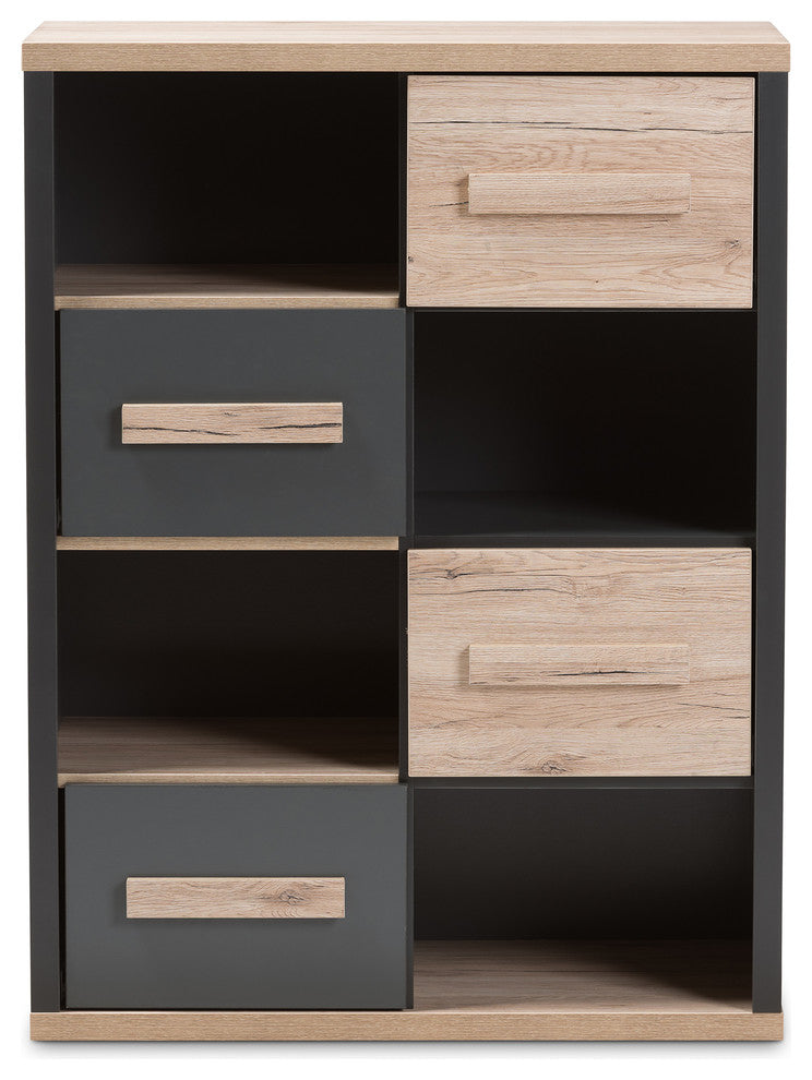 Pandora Modern Dark Gray and Light Brown Two-Tone, 4-Drawer Storage Cabinet