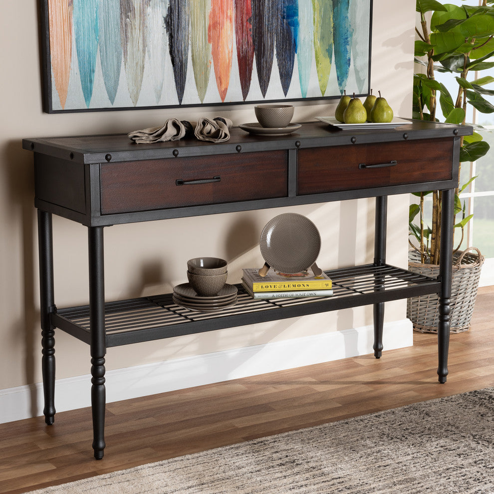 Darby Vintage-Style Industrial Walnut 2-Drawer Dining Room Server