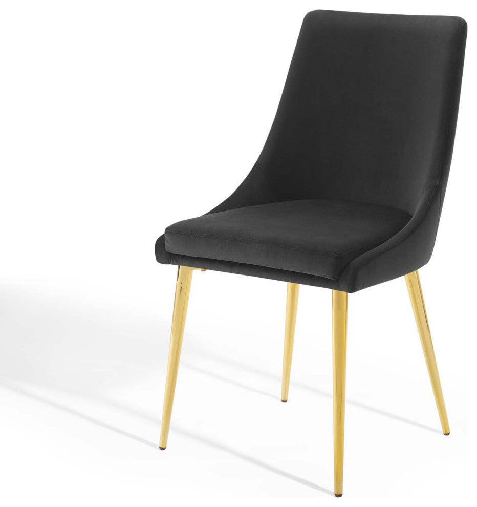 Side Dining Chair, Velvet, Metal, Black, Modern, Bistro Restaurant Hospitality