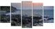 "Dark Rocky Seashore Sunrise" Seashore Canvas Art, 5 Panels, 60"x32"