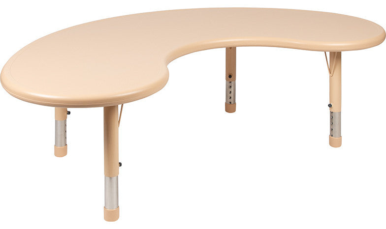35"W x 65"L Half-Moon Natural Plastic Height Adjustable Activity Table