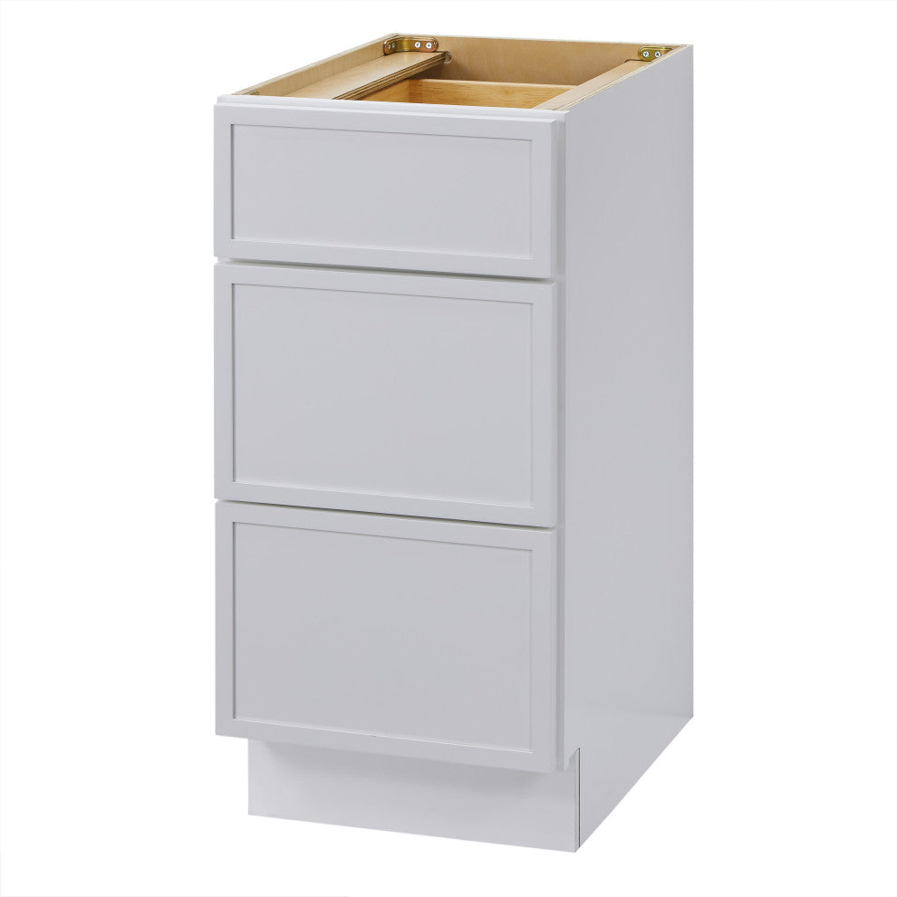 Vanity Art Birch Plywood Single Base Storage Cabinet, White, 15 Inch (3 Drawers)