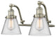 Small Cone 2-Light Bath Fixture, Clear Glass, Satin Brush Nickel, Incandescent