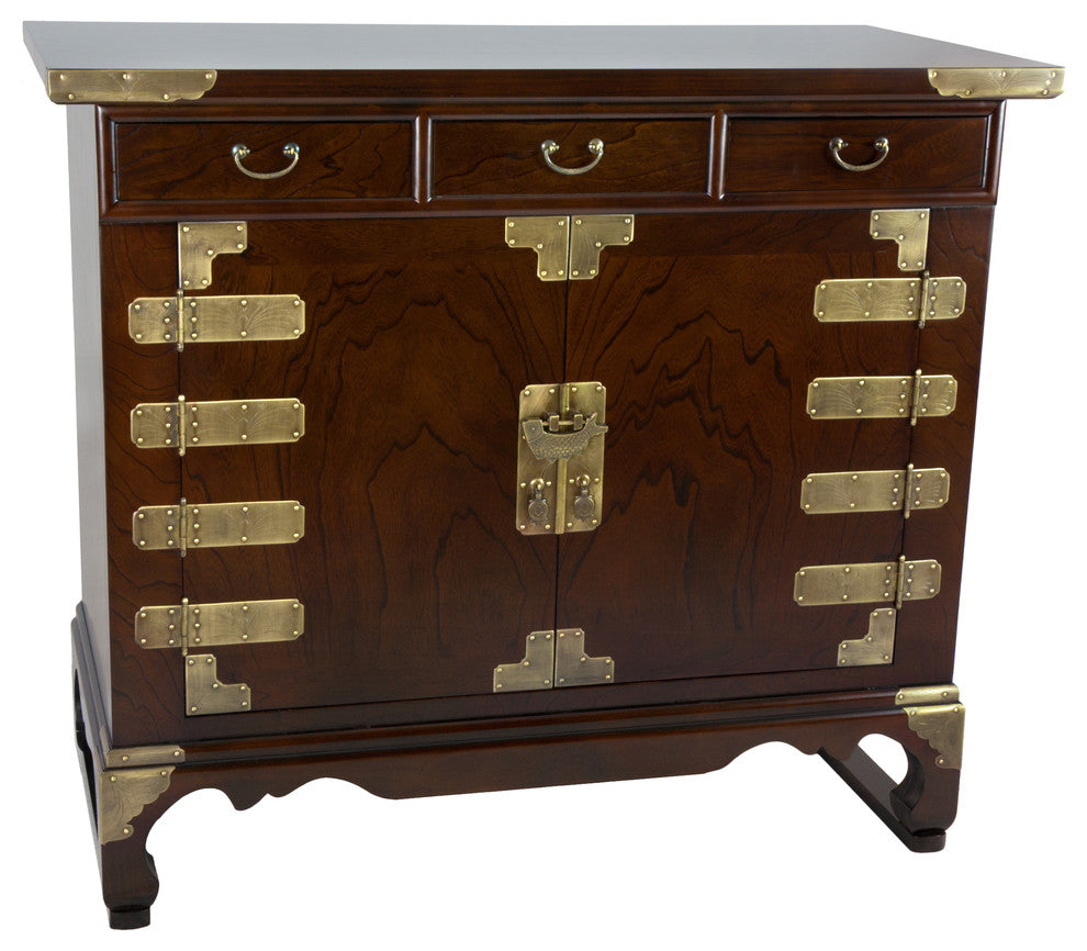 Korean Antique Style 4 Drawer Small Credenza
