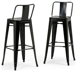 Simpli Home Rayne 30" Metal Bar Stool in Black (Set of 2)