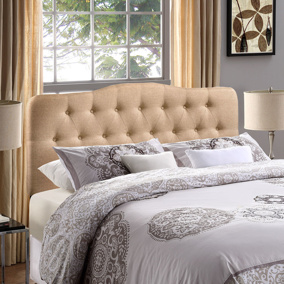 Modern Contemporary King Size Fabric Headboard, Beige Fabric