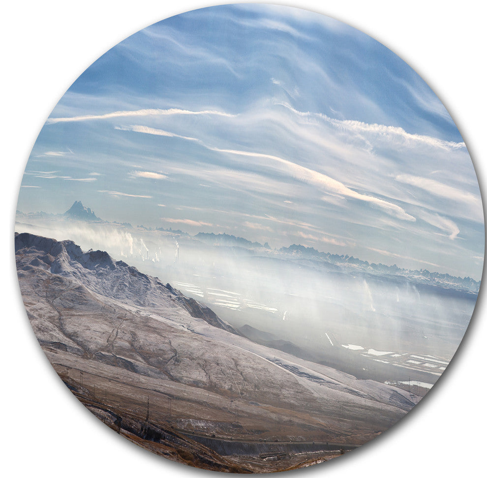 Winter Mountains In Caucasus, Beach Disc Metal Wall Art, 23"