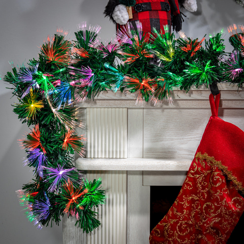 6' Long Pre-lit Color Changing Fiber Optic Garland With Multicolor LED lights