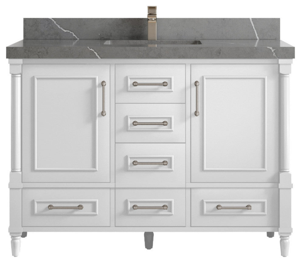Aberdeen 48 Single Sink Bath Vanity in White 2" Piatra Gray