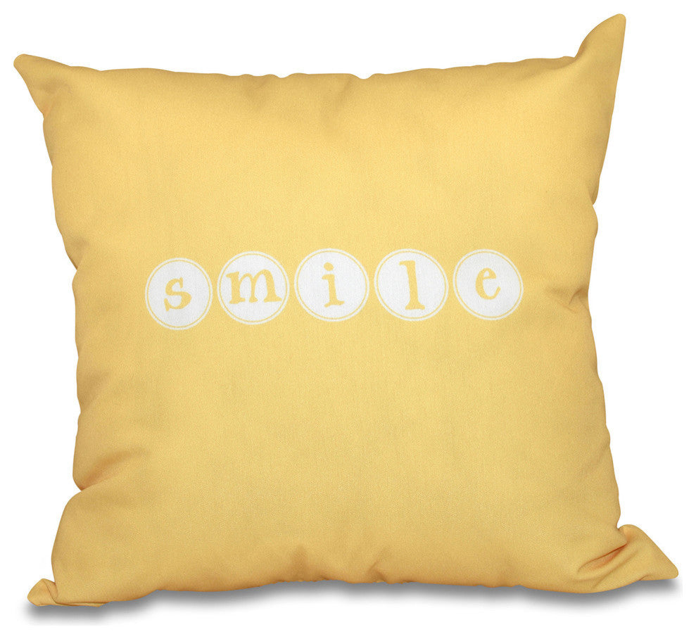 20"x20" Smile, Word Print Pillow, Yellow
